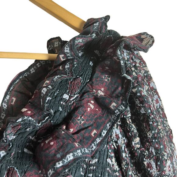 Sea Nadine Navy Blue Border Print Puff Sleeve Ruffled V-Neck Maxi Dress Size 14 - Picture 7 of 16